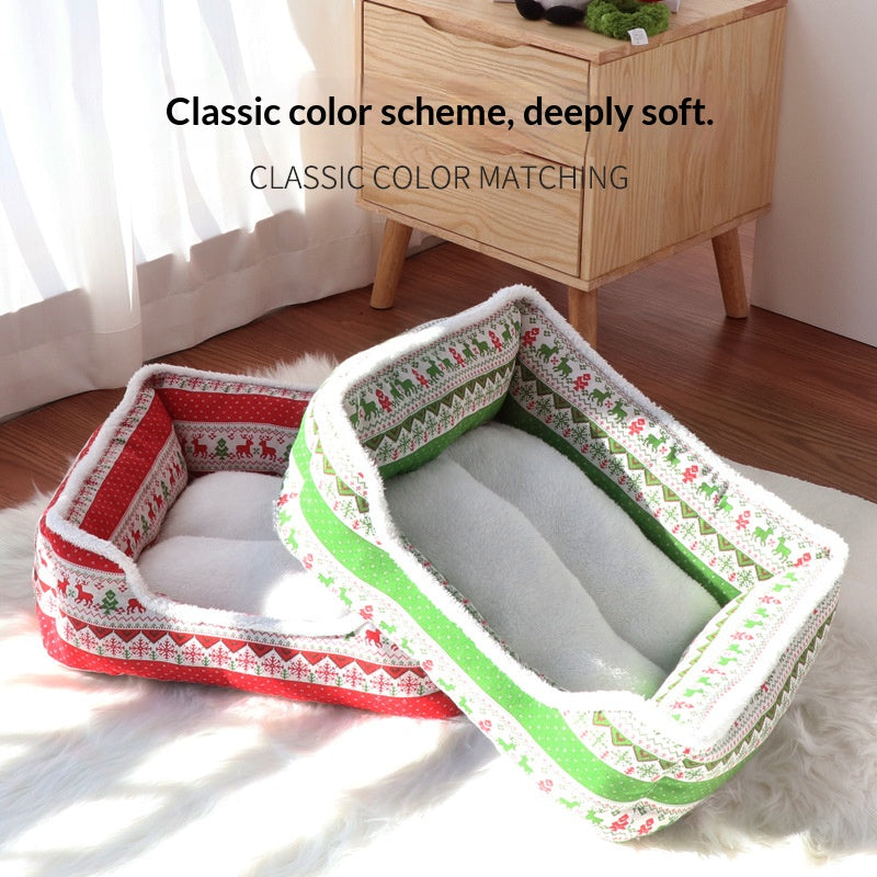 Warm Winter Series · Christmas Elk Pet Bed: Pet Cat Bed, Dog Bed, Pet Bed Dog bed winter dog mat Thickened beds for medium and small-sized dogs