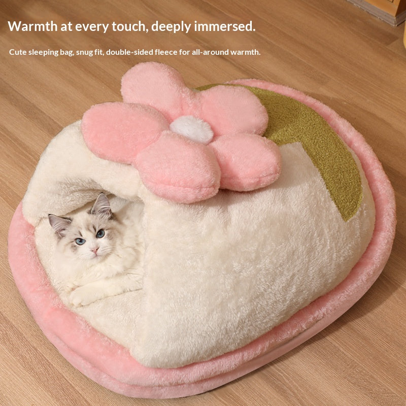 Cloud Flower Cat Bed: Keep the cat bed warm in winter; Semi-enclosed cat sleeping slipper bed; Winter cat bed; All-season dog kennel