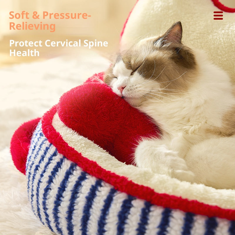 Pet creative cat and dog plush bed; Warm dog kennel for autumn and winter Cute cat-bed coral velvet sofa