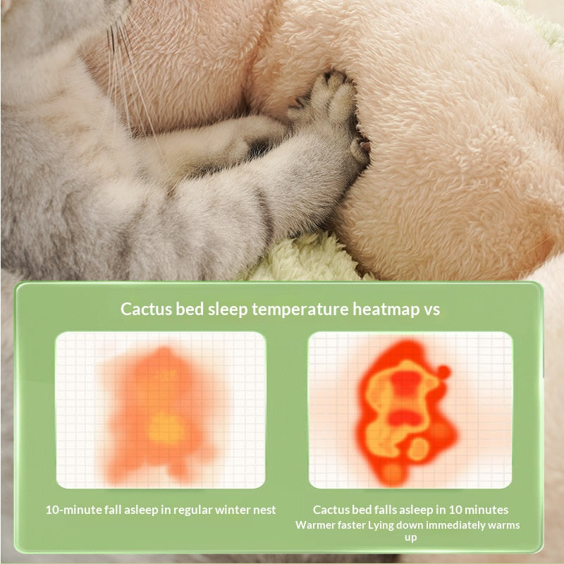 Cactus-shaped pet bed; Semi-enclosed kitten bed mat for winter warmth; Washable shaped cat beds and dog beds