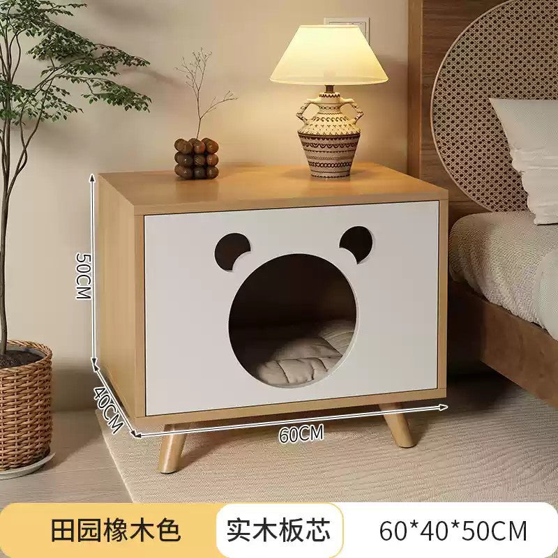 Solid wood cat bed bedside table; Simple and compact; Multi-functional cat shelter with bedside cabinet The storage cabinet is specially for cats