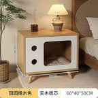Solid wood cat bed bedside table; Simple and compact; Multi-functional cat shelter with bedside cabinet The storage cabinet is specially for cats