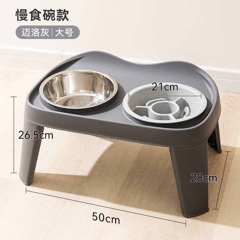 Dogs eat bowls and basins. Large dog cervical protection pet slow food bowl; Stainless steel rice bowl with high legs