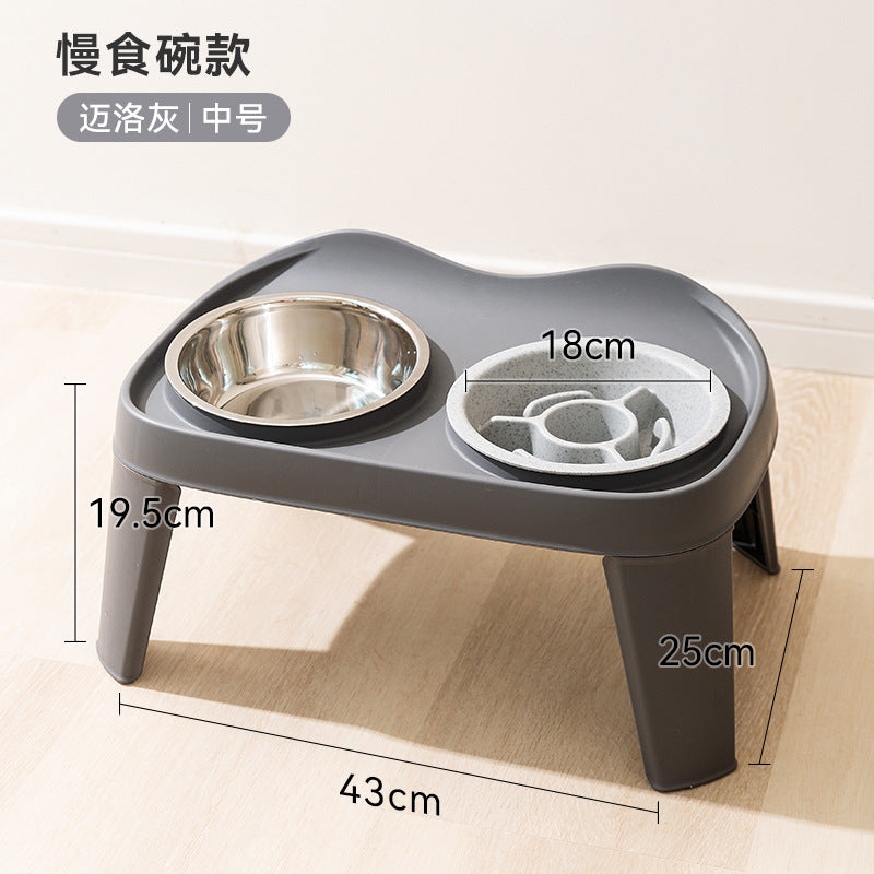Dogs eat bowls and basins. Large dog cervical protection pet slow food bowl; Stainless steel rice bowl with high legs