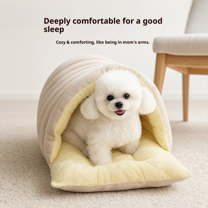 Pull a down to seal the plush nest; Thickened and warm cat bed for pets throughout the four seasons; Closed type, detachable and washable for dual use; Small and medium-sized dog and cat mattresses