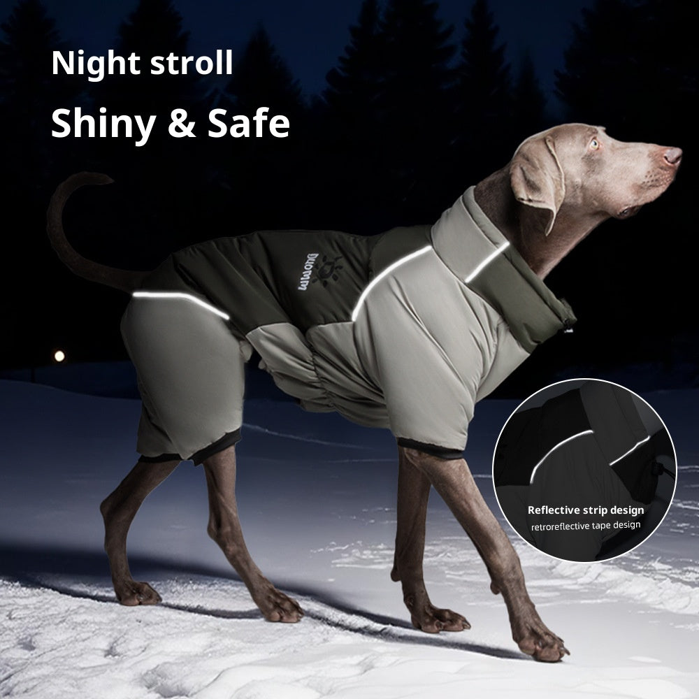 Dog autumn and winter windbreaker and cotton-padded jacket; Windproof, warm and waterproof; High-brightness and highly reflective dog cotton-padded clothing