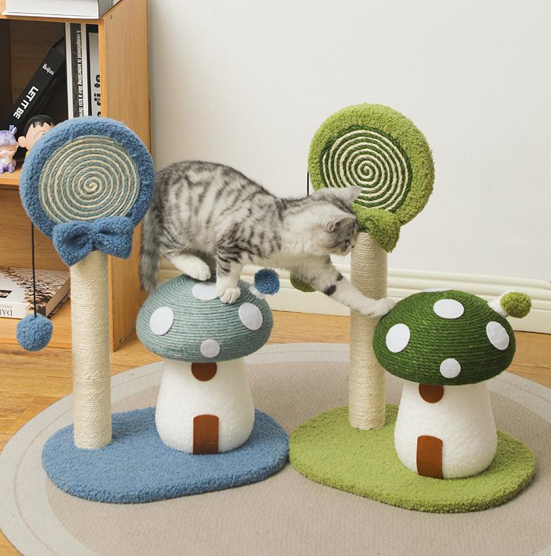 Mushroom lollipop-shaped cat scratch board Sisal vertical non-flaking cat paw board; Scratch-resistant and wear-resistant mushroom-shaped small cat scratch column
