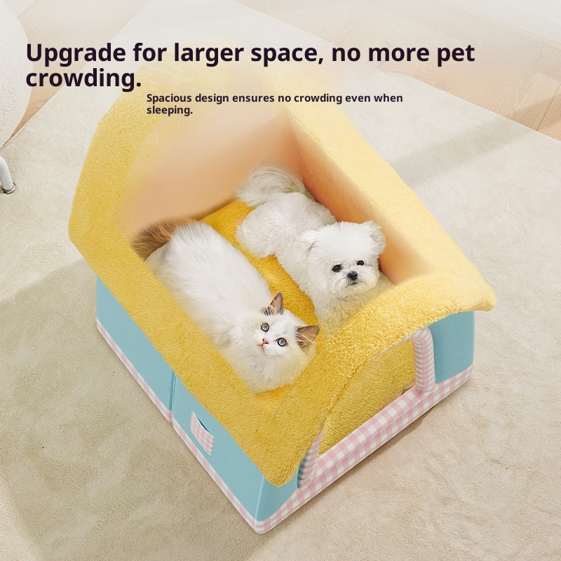 A small house-shaped pet cat bed; Luxurious villa for warmth in winter; Closed cat sleeping house;Small dog