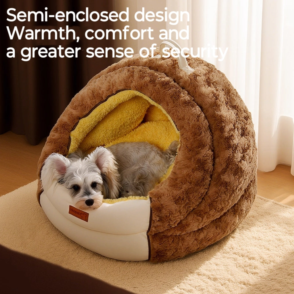 Semi-enclosed cat beds, dog beds; The entire mat is detachable and washable. Thick winter warm beds for cats and dogs