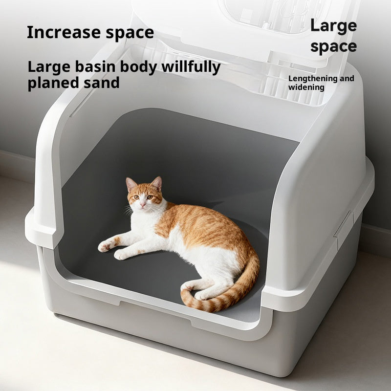 Large-sized, wide-opening closed cat litter box; Anti-splash and odor-proof cat toilet; Push out the cat litter box