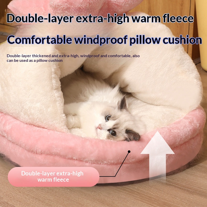 Cloud Flower Cat Bed: Keep the cat bed warm in winter; Semi-enclosed cat sleeping slipper bed; Winter cat bed; All-season dog kennel