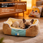 # Striped plush pet bed; The doghouse is suitable for all seasons. Teddy small dog Bichon Frise bed sofa; Keep the cat bed warm in autumn and winter