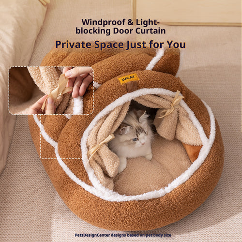 Autumn and winter plush pet bed; Cute cat ears; Warm three-dimensional enveloping style; Soft and deep sleep in dog and cat beds; Pet bed pad