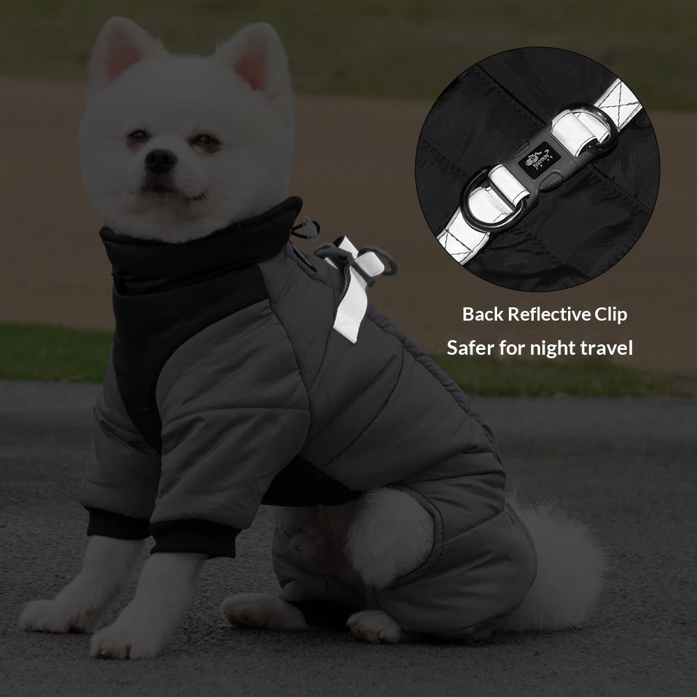 Dog reflective waterproof down jacket Thickened down jackets for puppies in autumn and winter; Winter pet four-legged cotton-padded jacket