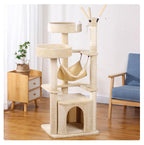 Beige multi-layer sisal multi-functional cat climbing frame; Cat scratch board Cat bed Multi-level diving platform Cat tree