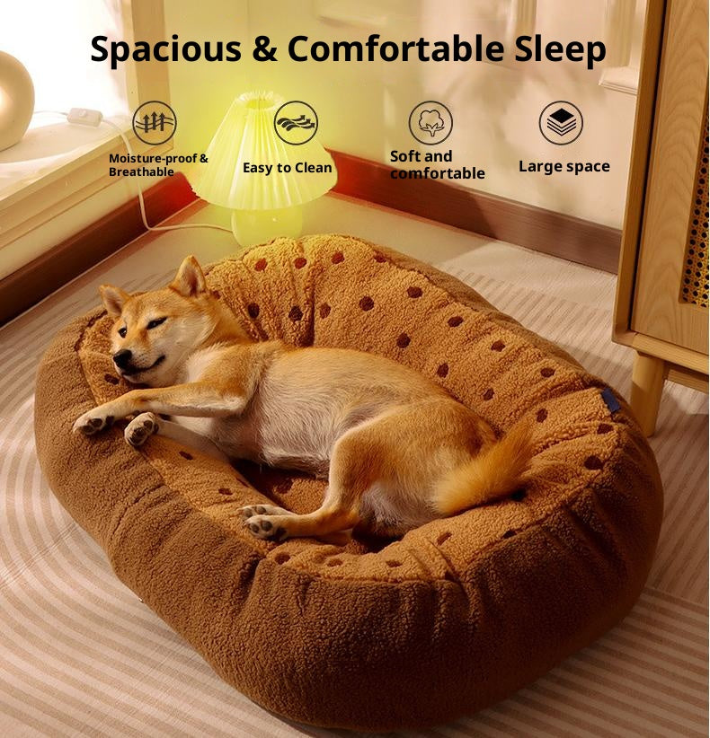 Elliptical polka dot plush pet bed; Circular thickened nest for pet pads; Winter warm cat beds, dog MATS, dog beds