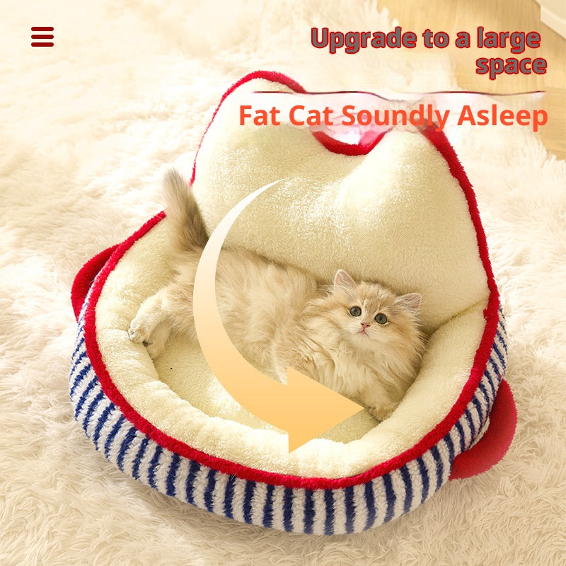 Pet creative cat and dog plush bed; Warm dog kennel for autumn and winter Cute cat-bed coral velvet sofa