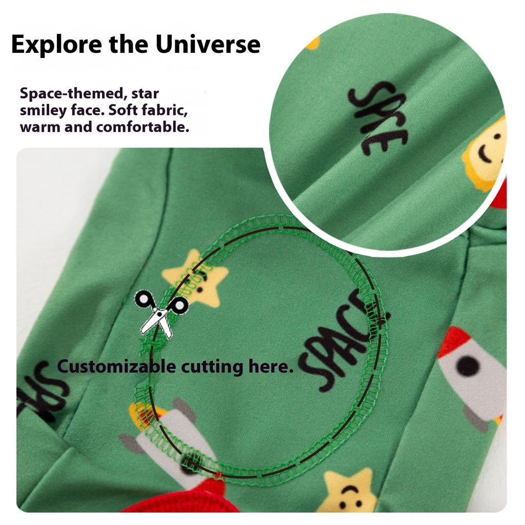 Cartoon space full-printed four-legged tummy jacket; Home clothes for cats and dogs Pet clothes for keeping warm and protecting the belly in autumn and winter