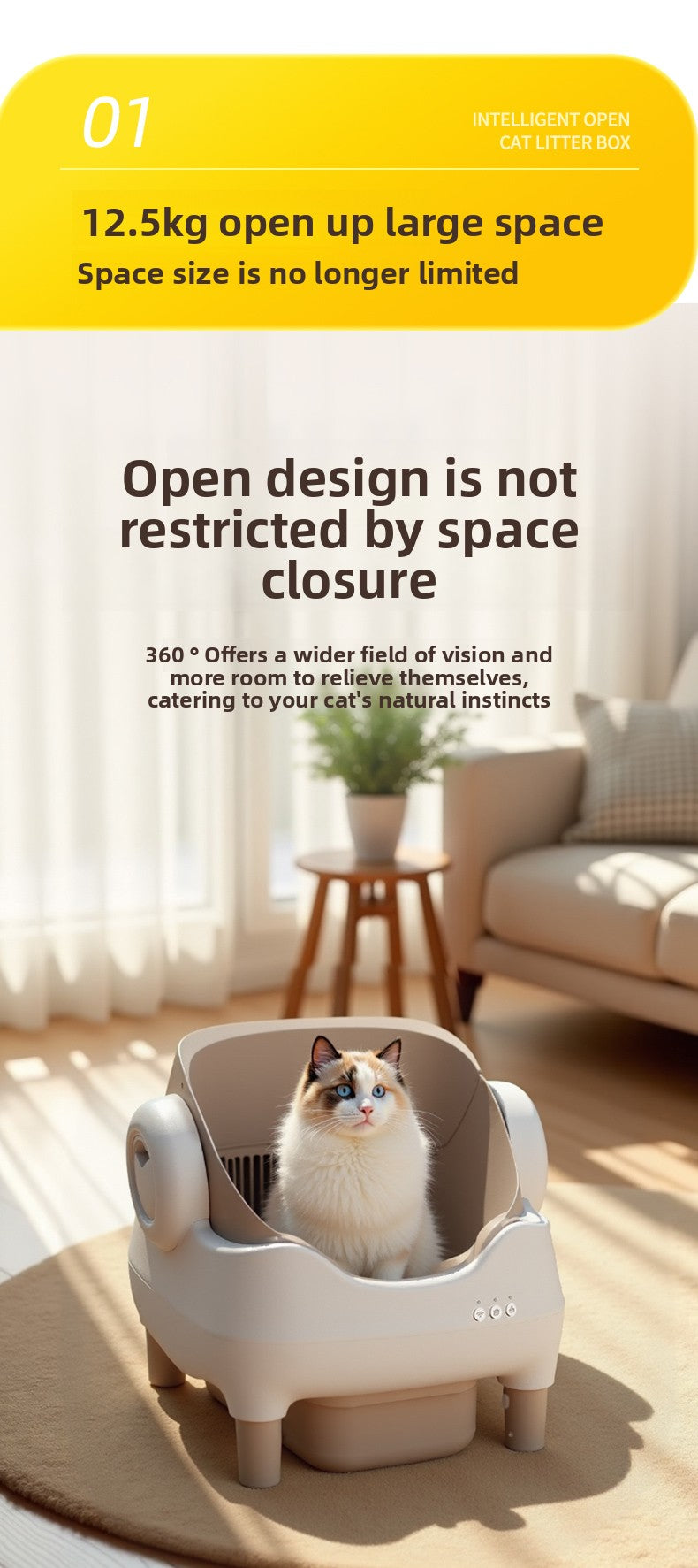 Smart Cat Litter Box Fully Automatic Cat Litter Box Splash-Proof Open Design Easy to Clean Cat Toilet Automatic Scooper