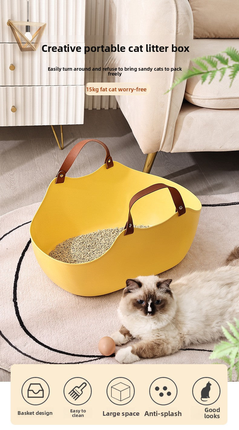 Portable Cat Litter Box Basket Large Car-mounted Cat Litter Box Foldable Portable Cat Toilet Outdoor Carry Splash-proof
