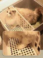 Large-capacity corridor-style cat litter box; Fully enclosed; Prevent sand from being brought into the house. Isolate odors and unpleasant smells; Dry-wet separation Large capacity, suitable for multi-cat families