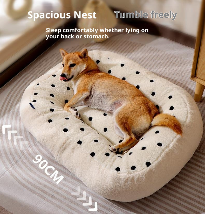 Elliptical polka dot plush pet bed; Circular thickened nest for pet pads; Winter warm cat beds, dog MATS, dog beds