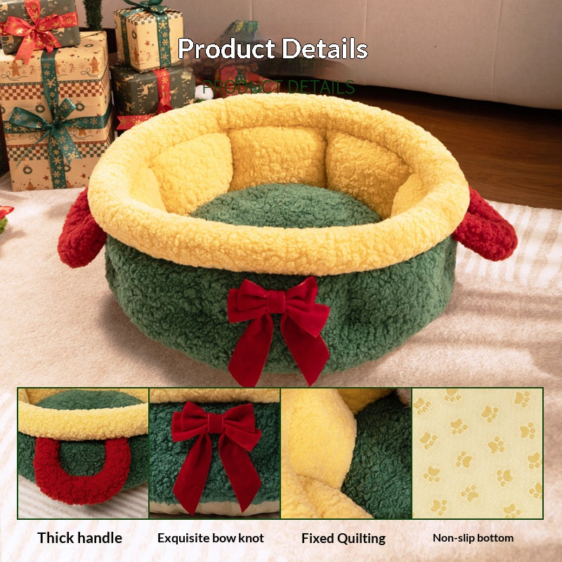 Christmas Limited Edition · Basket-style Pet Bed: Cat and Dog Christmas Bed; Cat Christmas bed A semi-enclosed winter thickened and warm Christmas pet bed for small dogs