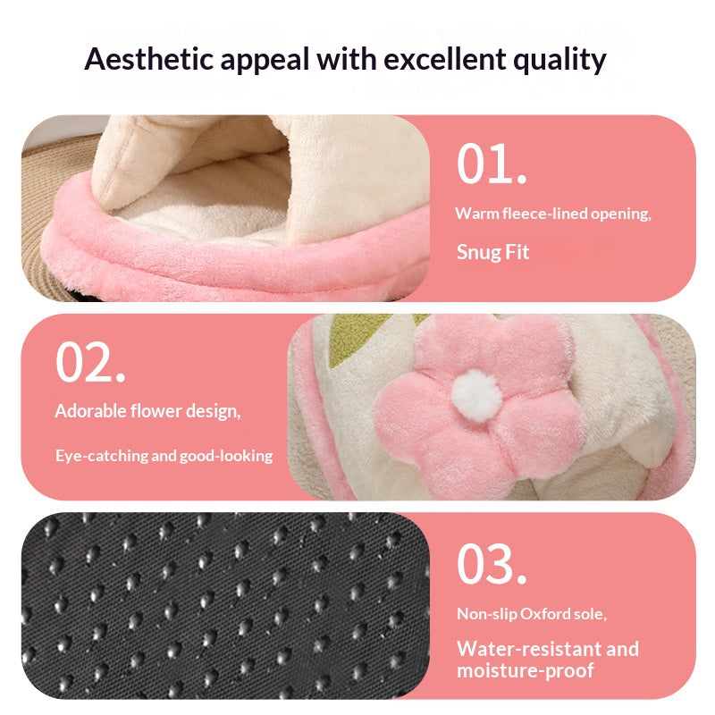 Cloud Flower Cat Bed: Keep the cat bed warm in winter; Semi-enclosed cat sleeping slipper bed; Winter cat bed; All-season dog kennel