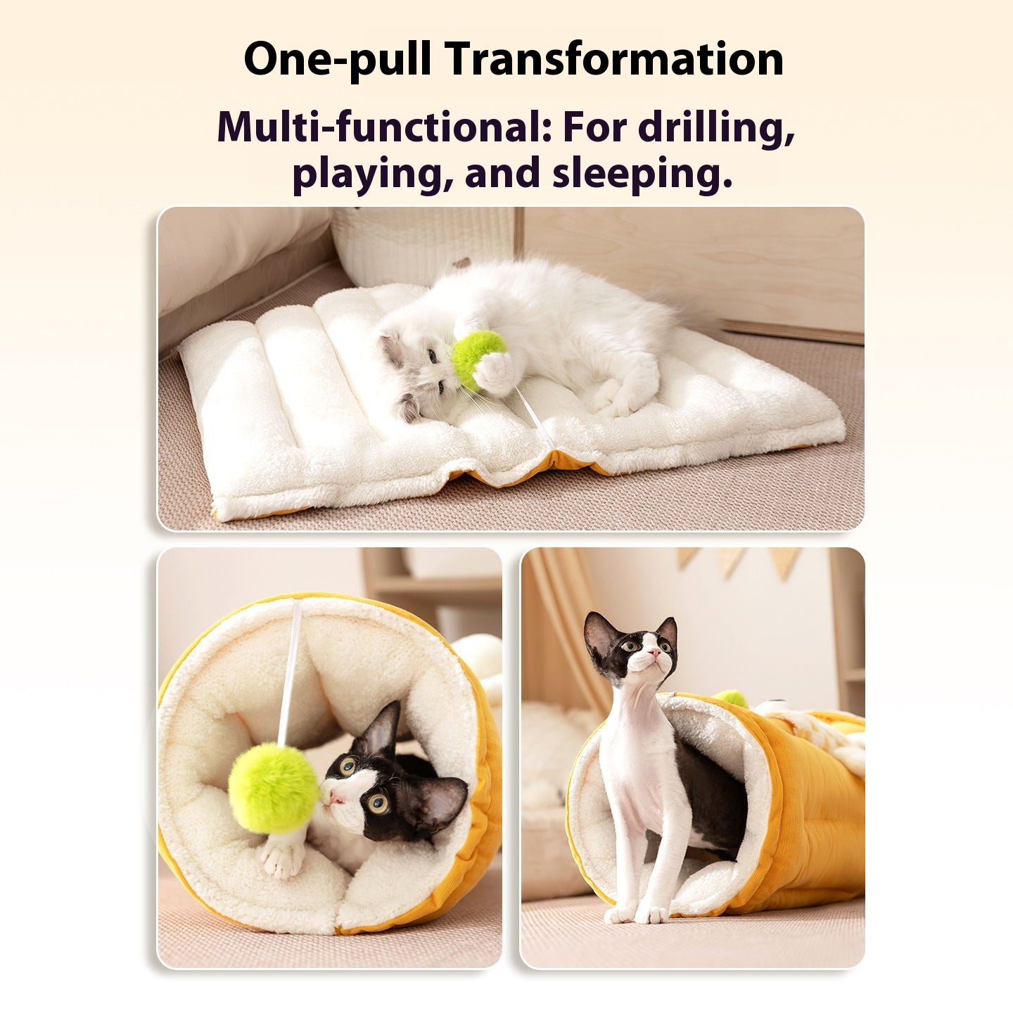 Dual-purpose tunnel mat cat bed cat mat; Play and sleep integrated cat bed Pet supplies
