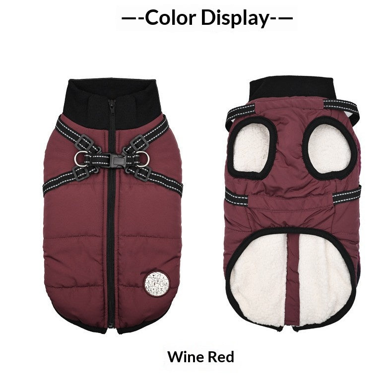 One-piece dog cotton-padded jacket for the chest and back; Autumn and winter dog cotton-padded jacket with zipper on the back; Warm and thickened chest and back one-piece design