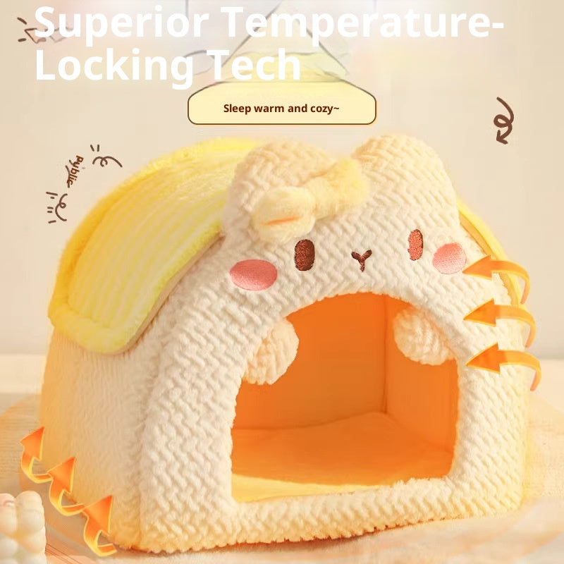 Rabbit-shaped plush pet bed; Winter warm closed cat sleeping bag; A safe bed for cats to sleep in during winter.Small dogs are available.
