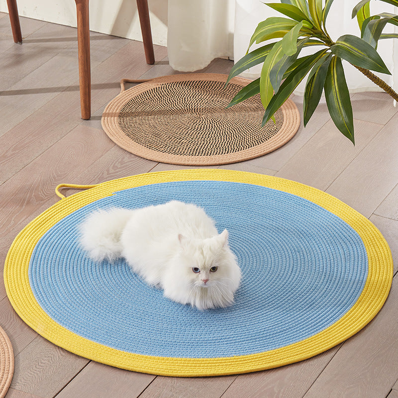 Rattan pet round mat: Cat mat for sleeping; Wear-resistant and non-flaking pet supplies; Rattan mat cat ice pad Floor mat cat scratcher