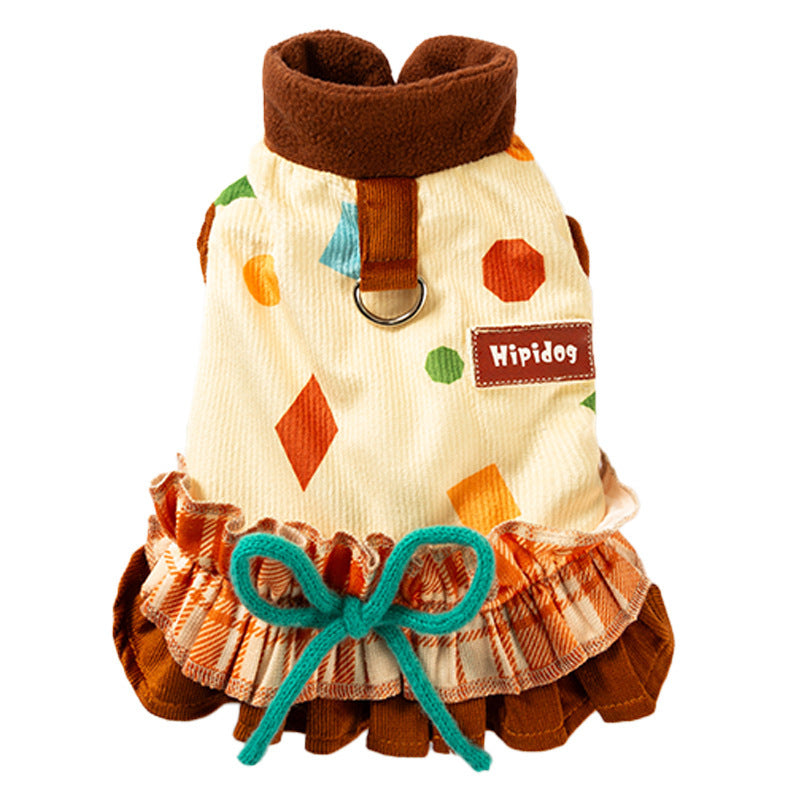 Warm corduroy princess-style cotton-padded jackets and skirts for small and medium-sized dogs in autumn and winter； Cat teddy pet dog clothes