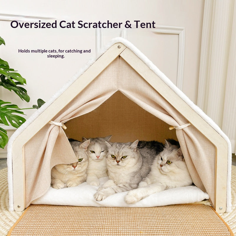 Tent cat scratcher cat bed Four-season Universal Cat Villa Cat House Semi-enclosed cat scratch board, non-shedding sisal cat tent