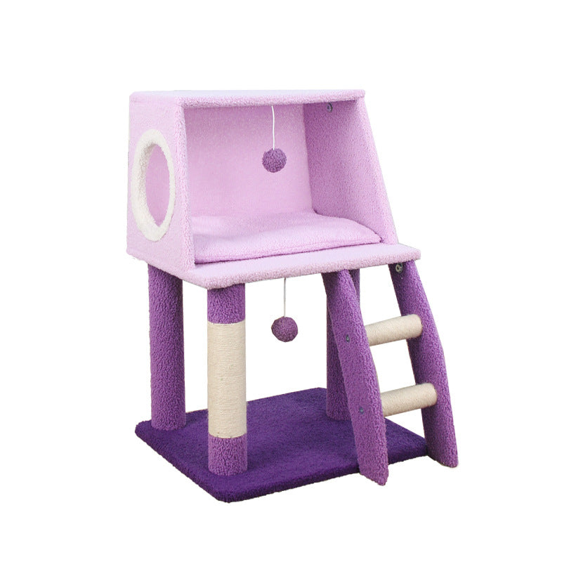 Purple multi-functional cat bed climbing frame; Integrated cat climbing frame, cat bed and cat scratch post; A small-sized apartment that doesn't take up much space and is an integrated cat toy