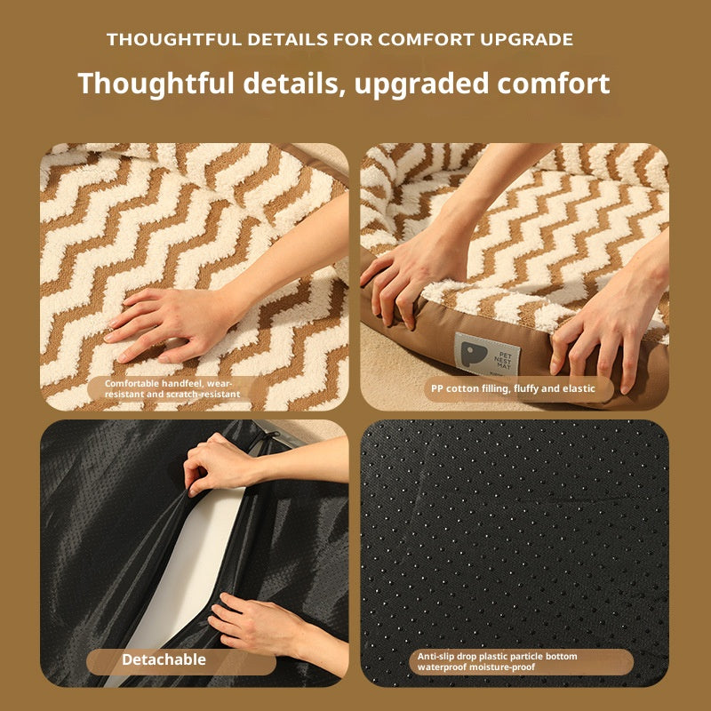 Plush cat and dog beds are surrounded on all four sides. Detachable and washable; Warm pet bed; Pet mat