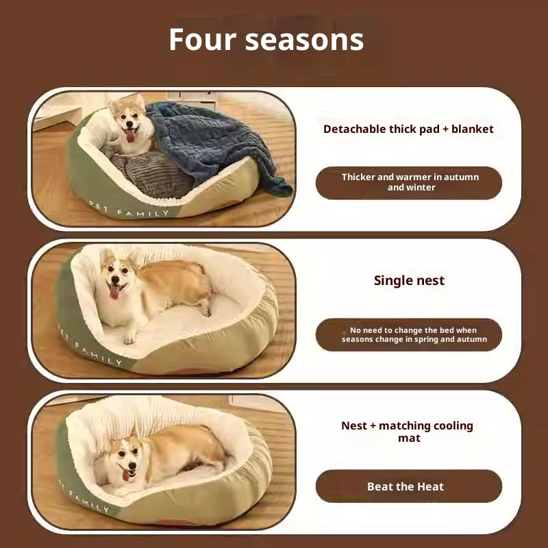 Color-blocking high-backrest dog house; Fully enclosed sofa dog bed cushion; Thick and large doghouse winter Seasonal warm pet bed