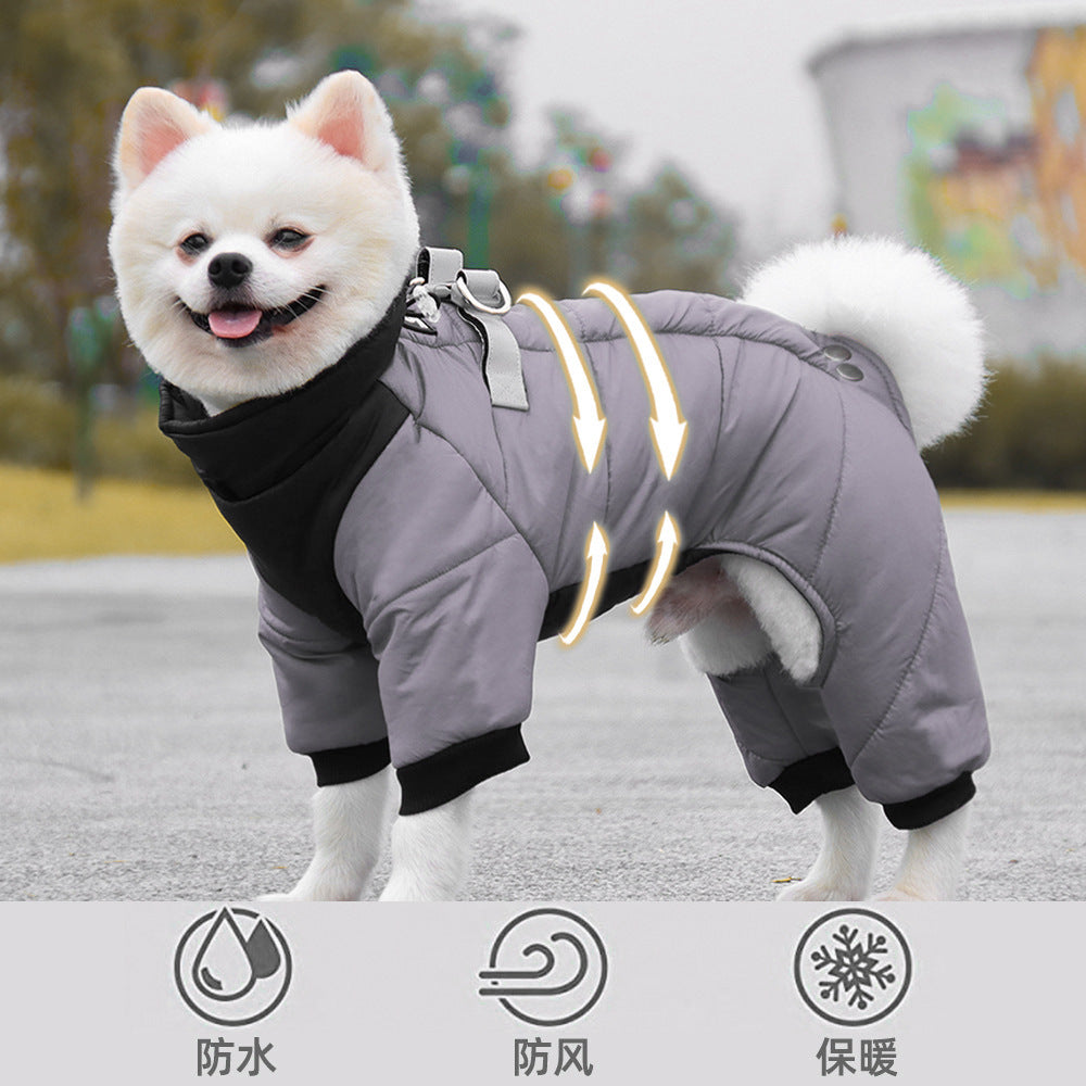 Dog reflective waterproof down jacket Thickened down jackets for puppies in autumn and winter; Winter pet four-legged cotton-padded jacket