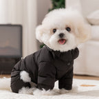 Dog down jacket with fabric label; Warm dog clothes for autumn and winter Four-legged graphene-pulled down jacket Pet clothes for small and medium-sized dogs