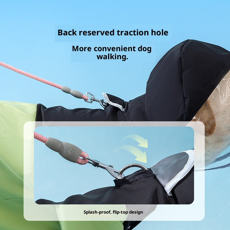 Simple and fashionable patchwork big dog raincoat; Waterproofing for medium and large-sized dogs when going out in the rain; Pet outings for spring and summer