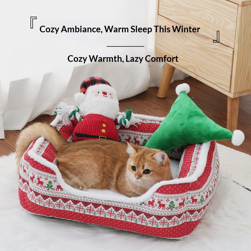 Warm Winter Series · Christmas Elk Pet Bed: Pet Cat Bed, Dog Bed, Pet Bed Dog bed winter dog mat Thickened beds for medium and small-sized dogs