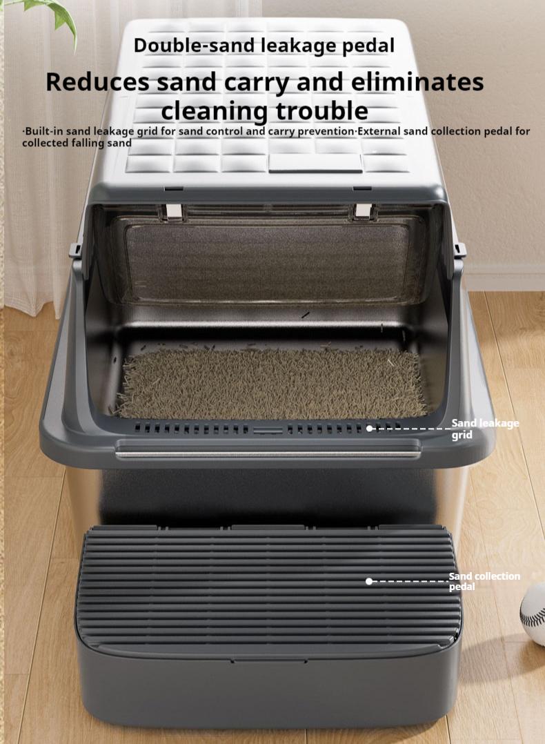 Square stainless steel cat litter box; Large-space dirt-resistant and wear-resistant cat toilet; Closed cat litter box pet supplies