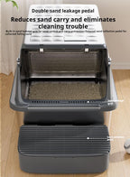 Square stainless steel cat litter box; Large-space dirt-resistant and wear-resistant cat toilet; Closed cat litter box pet supplies
