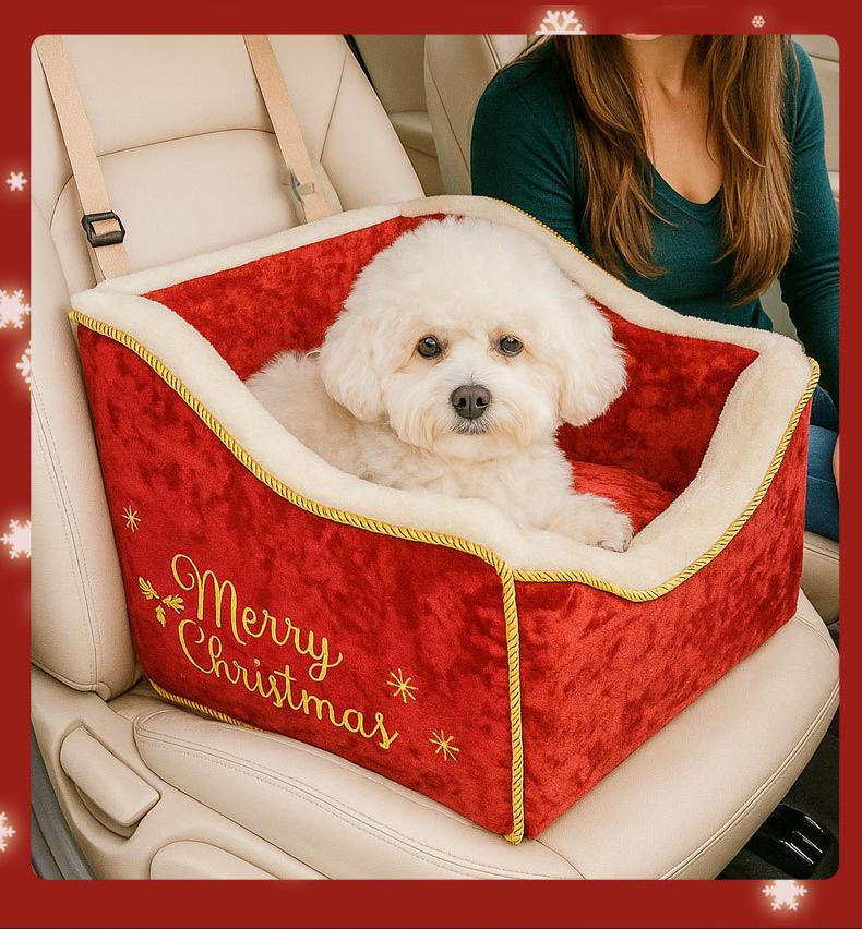 Christmas-style pet sled car bed; The detachable and washable pet dog bed is comfortable with plush