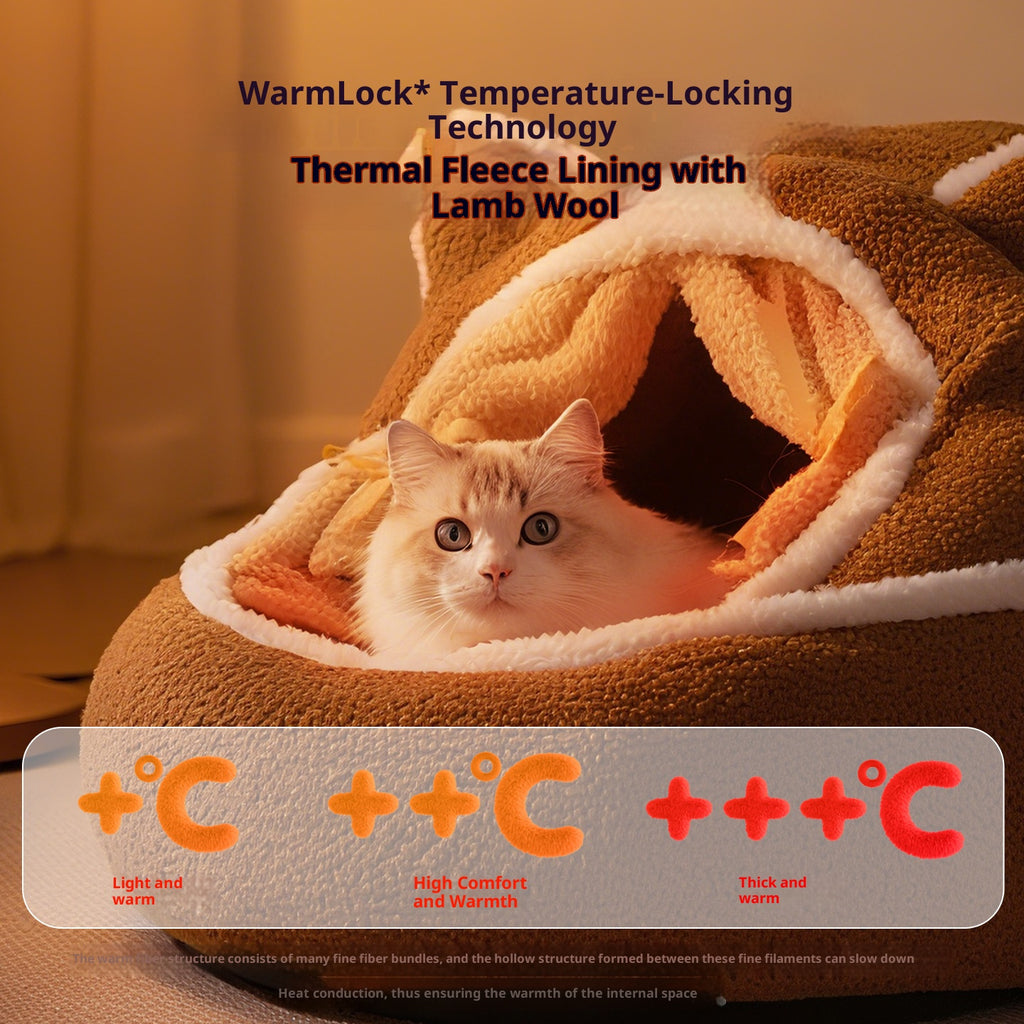 Autumn and winter plush pet bed; Cute cat ears; Warm three-dimensional enveloping style; Soft and deep sleep in dog and cat beds; Pet bed pad