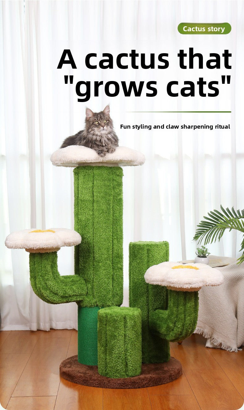 Cat Climbing Frame Solid Wood Home Cat Scratching Board Cat House Integrated Large Cat Toy Pet Fitness Multi-layer Cat Climbing Frame Cactus