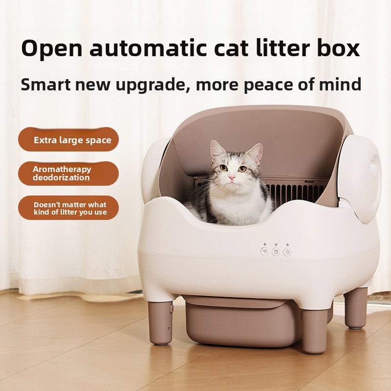 Smart Cat Litter Box Fully Automatic Cat Litter Box Splash-Proof Open Design Easy to Clean Cat Toilet Automatic Scooper