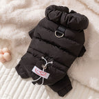 Dog down jacket with fabric label; Warm dog clothes for autumn and winter Four-legged graphene-pulled down jacket Pet clothes for small and medium-sized dogs