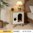 Solid wood cat bed bedside table; Simple and compact; Multi-functional cat shelter with bedside cabinet The storage cabinet is specially for cats