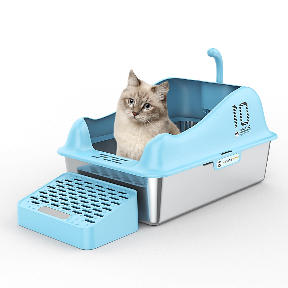 Stainless Steel Cat Litter Box Splash-Proof Large Semi-Enclosed Cat Toilet Pet Cleaning Supplies Open Cat Litter Tray